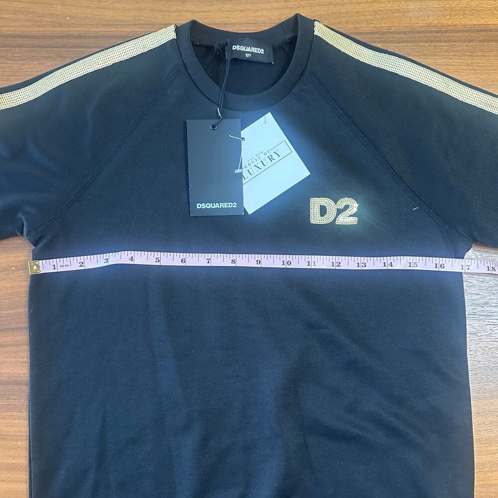 Dsquared2 Girls Black Sweatshirt Dress, Gold Sequin Logo, size 10 NWT - Picture 3 of 8